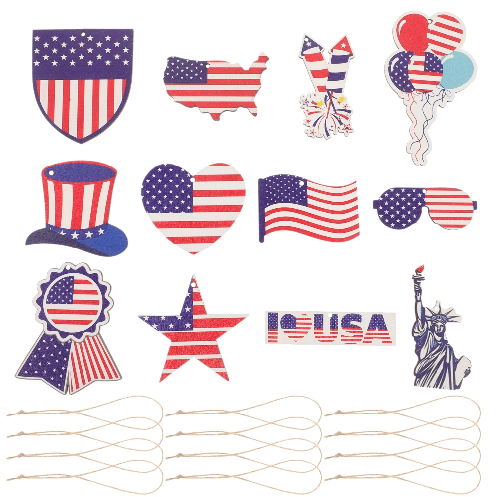 12pcs Independence Day Wooden Hanging Ornaments Patriotic Hanging Decors Memorial Day Decor