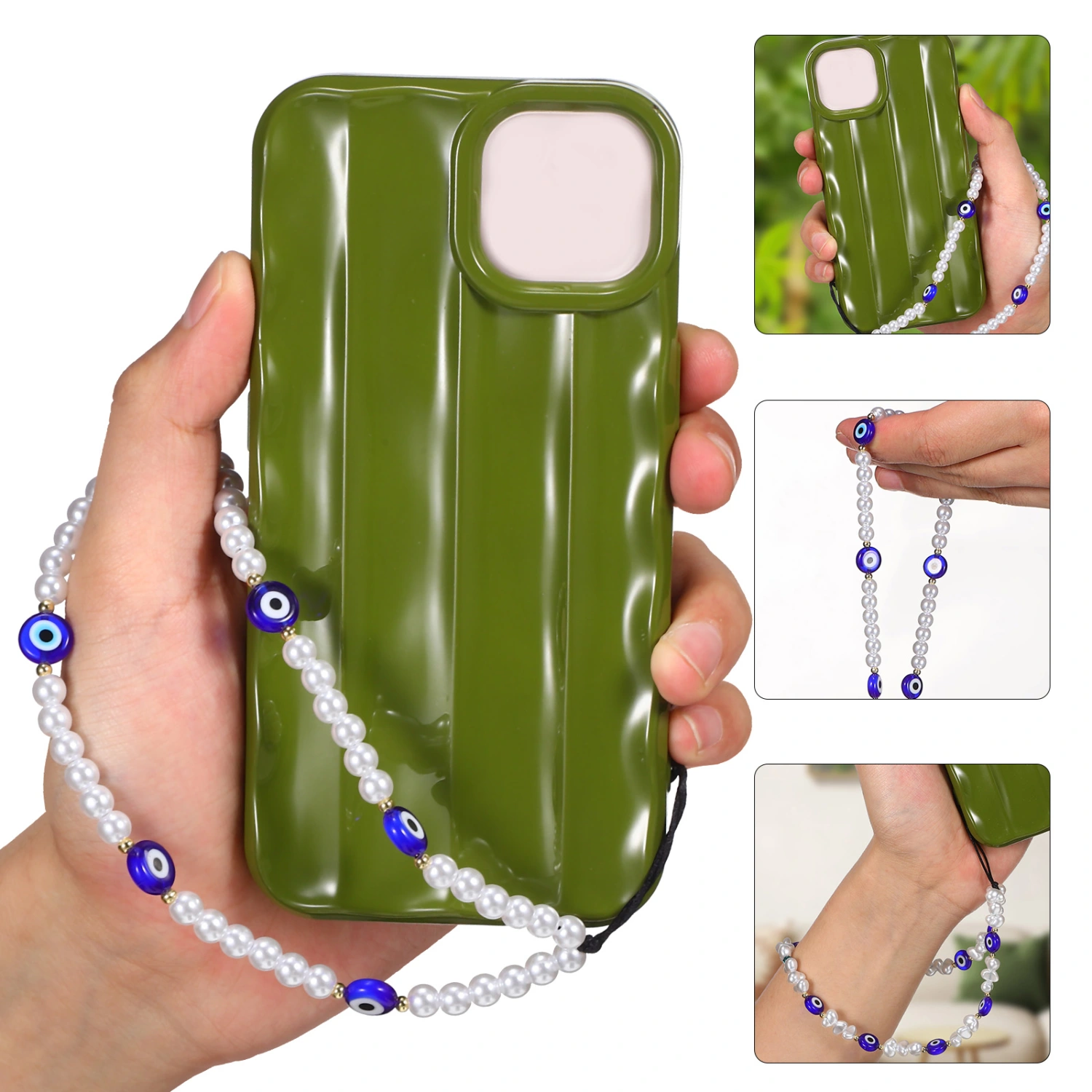 2Pcs Mobile Phone Lanyards Pearl Evil Eye Beaded Phone Charm Wrist Strap Hanging Pendant Decoration
