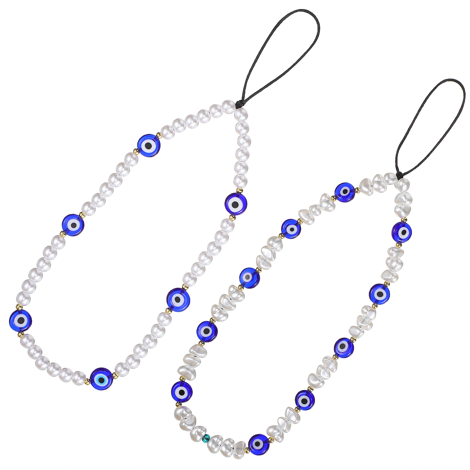 2Pcs Mobile Phone Lanyards Pearl Evil Eye Beaded Phone Charm Wrist Strap Hanging Pendant Decoration