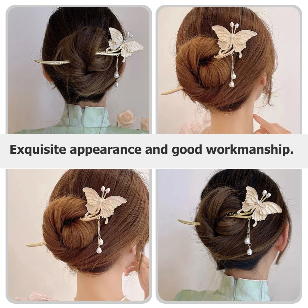 2pcs Butterfly Tassel Hair Sticks Retro Hairpin Pearl Hair Chopsticks Hair Forks