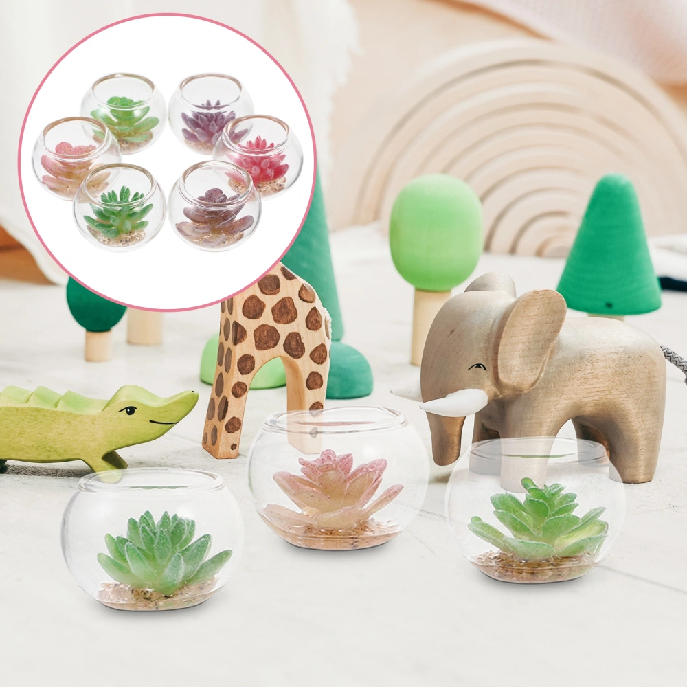 6pcs Miniature Bonsai Ornament Glass Potted Plant Model Doll House Layout Plant Decoration