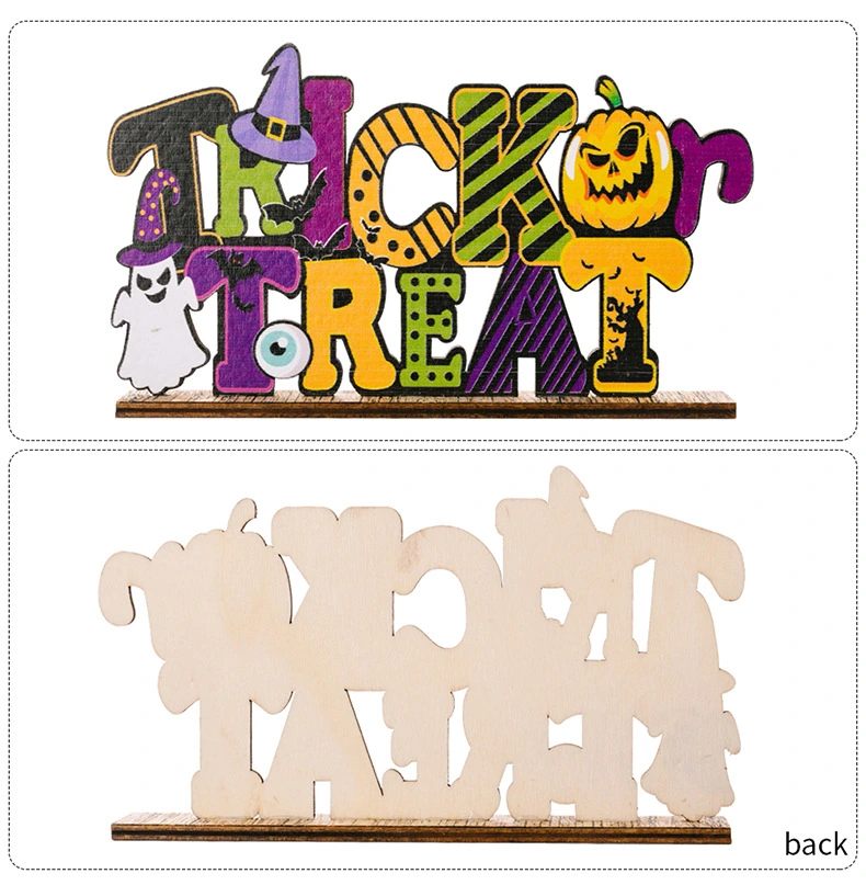 2pcs Halloween Wooden Centerpiece Sign Halloween Table Decoration Wooden Sign for Home Party Tabletop