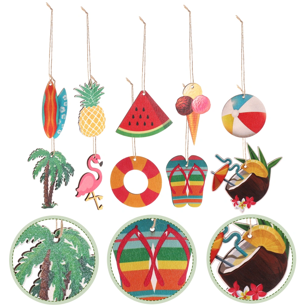 10pcs Tropical Decorations Hawaiian Party Wood Hanging Ornaments Luau Hawaiian Beach Pool Party Supplies