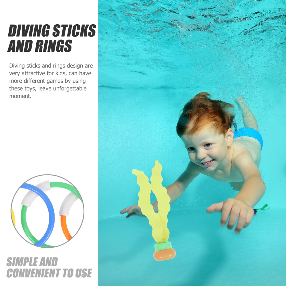 1 Set Pool Diving Toys Underwater Swimming Pool Toys Diving Rings Seaweeds Gems Toys