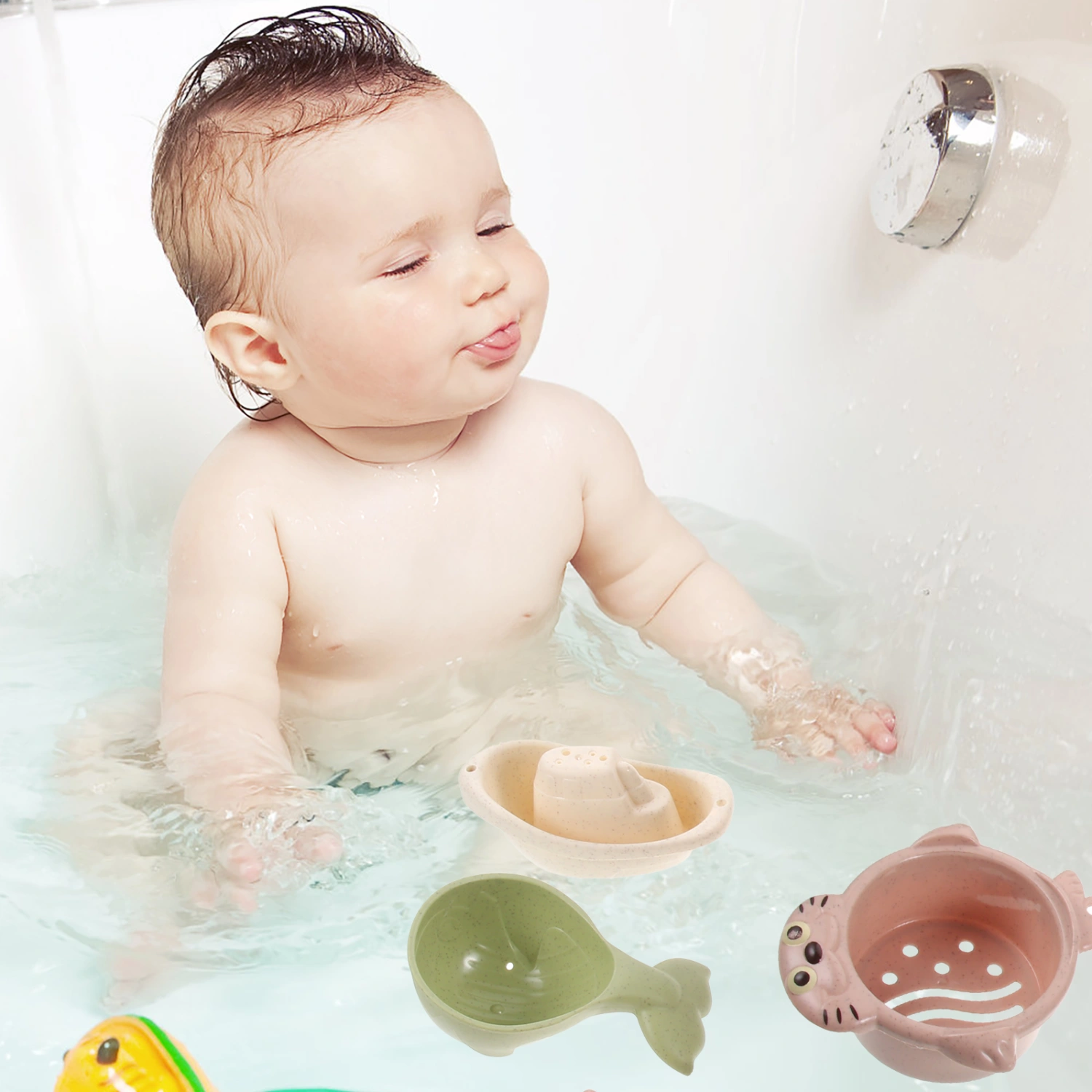 1 Set of Baby Bath Toys Toddlers Bath Water Toy Stacking Cups Boats Baby Shower Toys