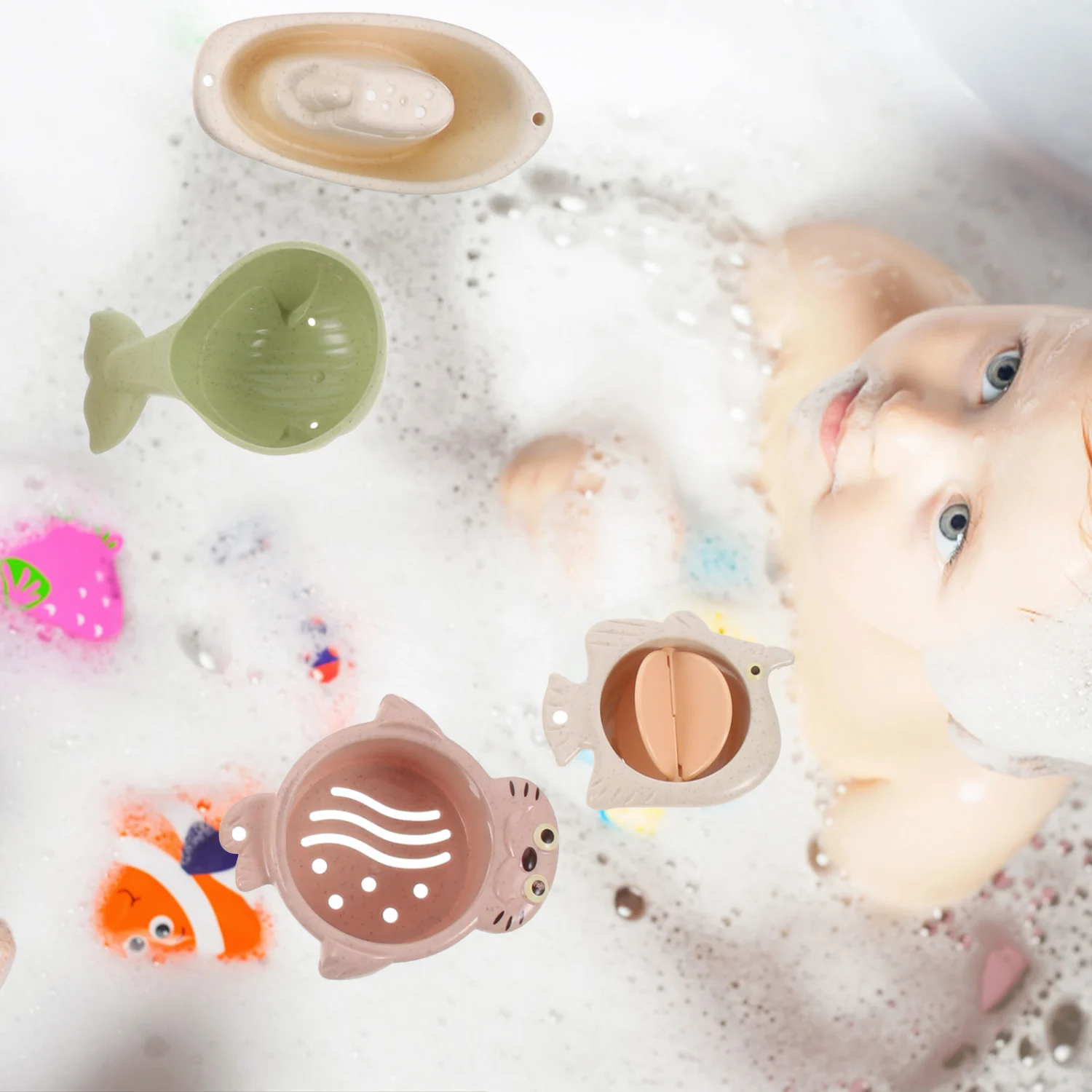 1 Set of Baby Bath Toys Toddlers Bath Water Toy Stacking Cups Boats Baby Shower Toys