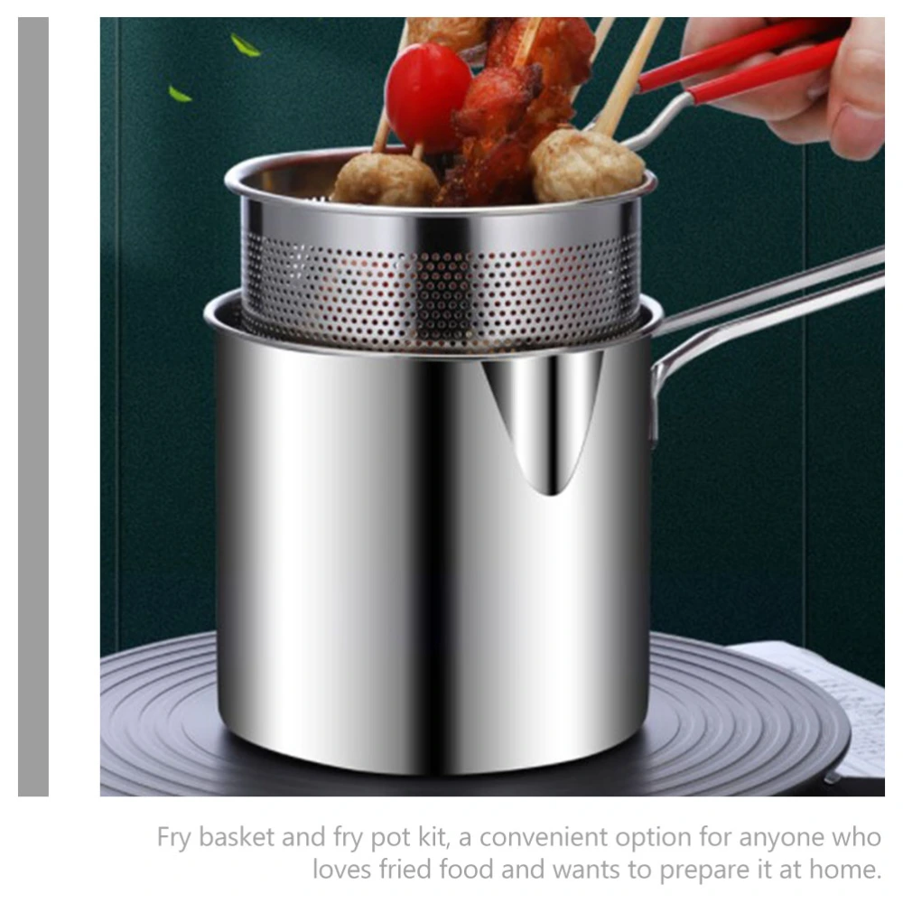 1 Set Fry Pot Fry Basket Kit Fry Pot with Basket and Lid for Frying Shrimp Chicken Fries