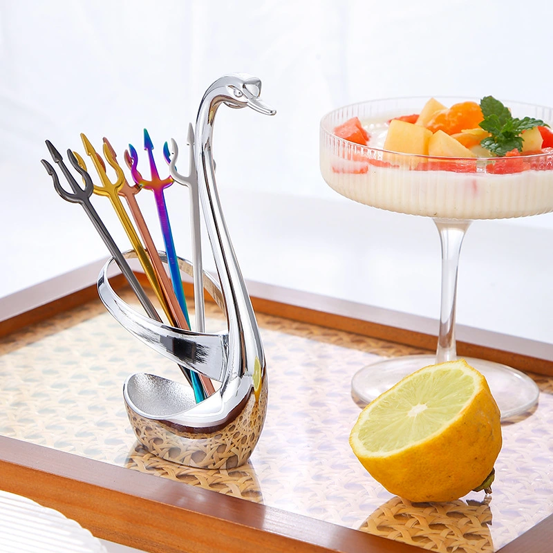 1 Set of Fruit Forks Swan Base Dinnerware Set Stainless Steel Forks for Fruits Dessert Salad