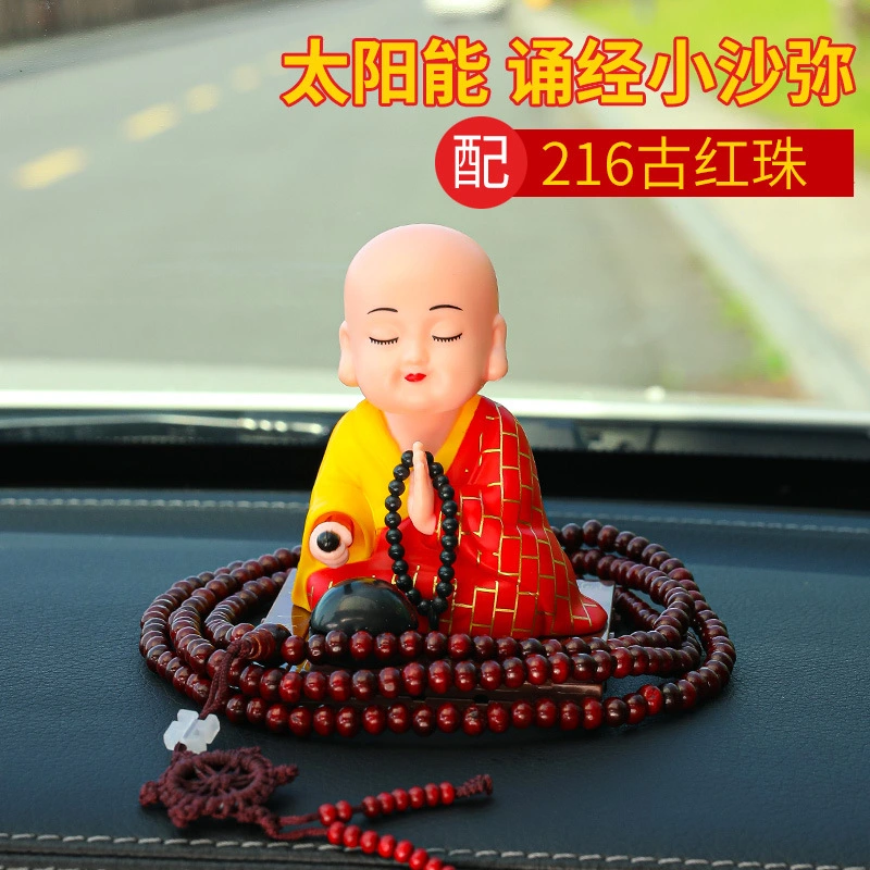 Monk Ornament Car Dashboard Monk Figure Decor Novel Monk Statue with Buddha Beads