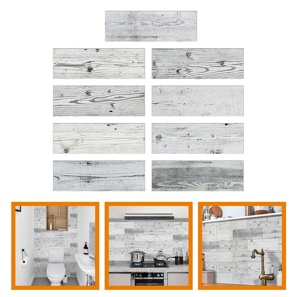 9pcs DIY 3D Wood Grain Tile Stickers Tile Decals Kitchen Peel and Stick Wall Tile Sticker Wall Stickers