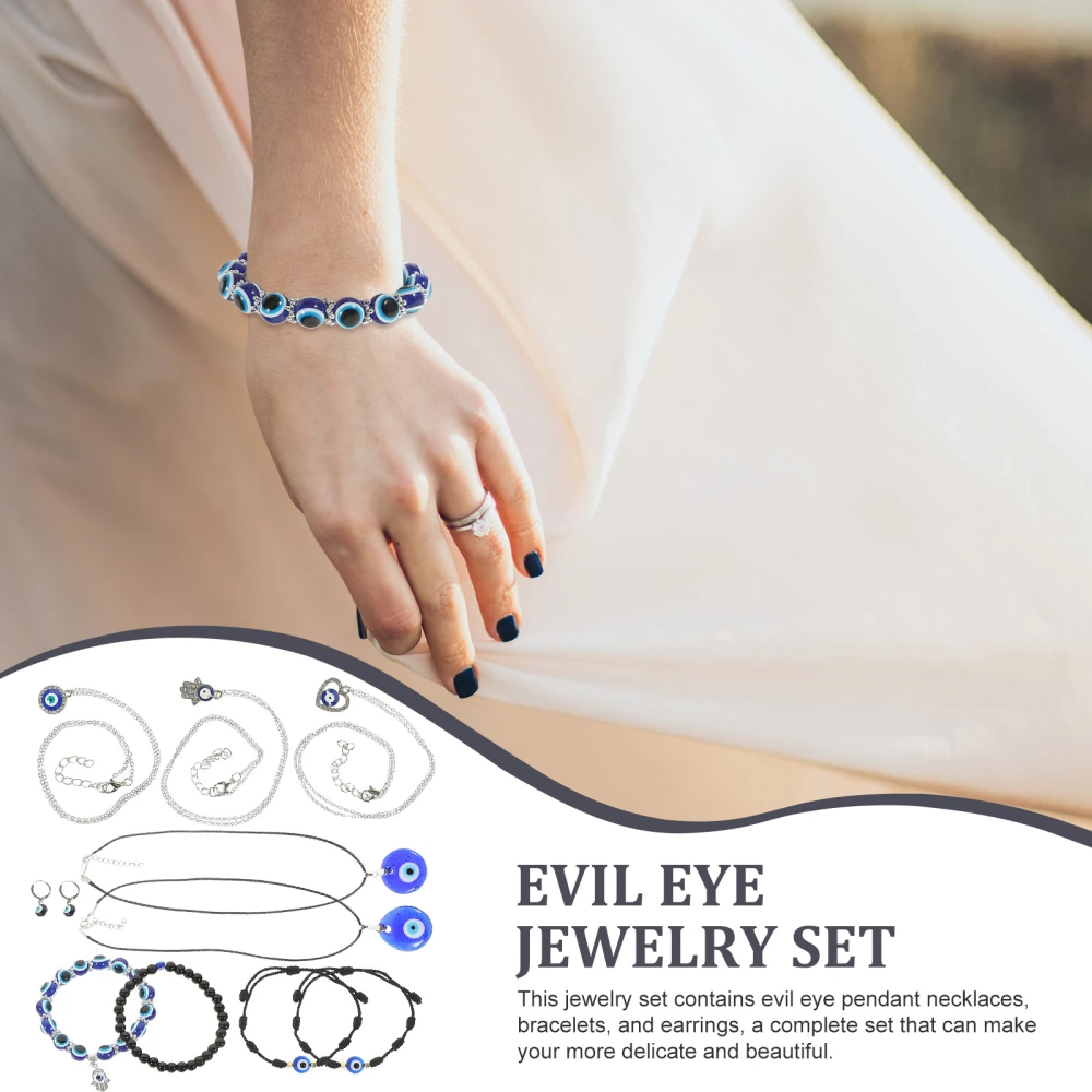 1 Set Evil Eye Necklace Pendant Evil Eye Earrings Protection Bracelet Jewelry Set Evil Eye Charms Jewelries