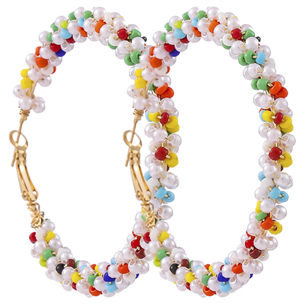 1 Pair Bohemian Beads Earrings Large Ear Hoop Earrings Personality Beaded Earrings