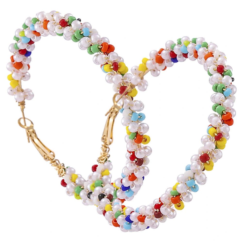 1 Pair Bohemian Beads Earrings Large Ear Hoop Earrings Personality Beaded Earrings