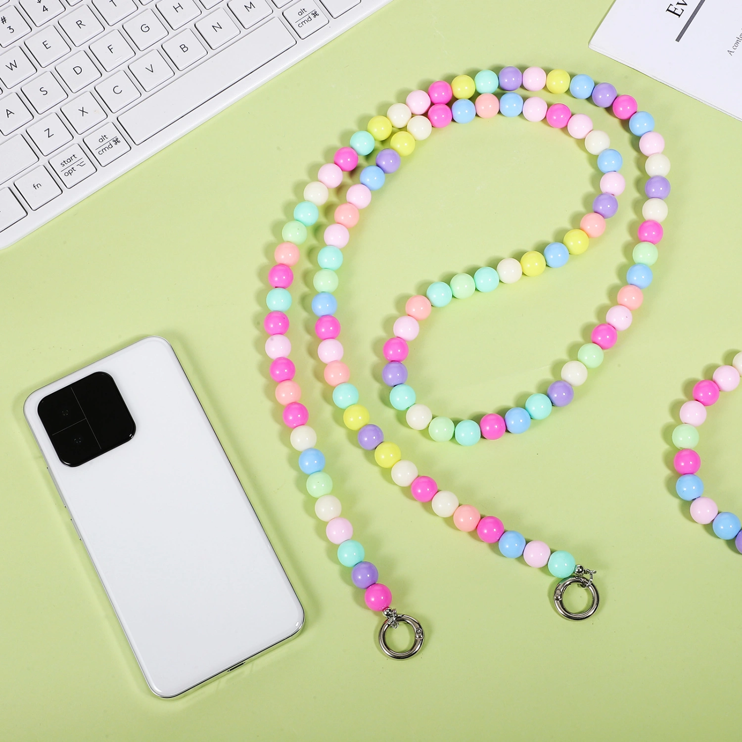 2Pcs Mobile Phone Chains Colorful Beads Cell Phone Lanyard Wrist Strap Hanging Cord