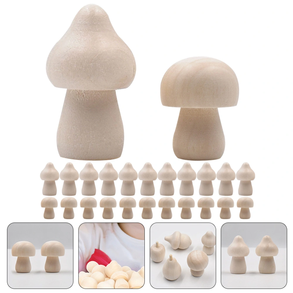 40pcs Unfinished Wooden Crafts DIY Unpainted Mushroom Shape Art Crafts Home Ornament