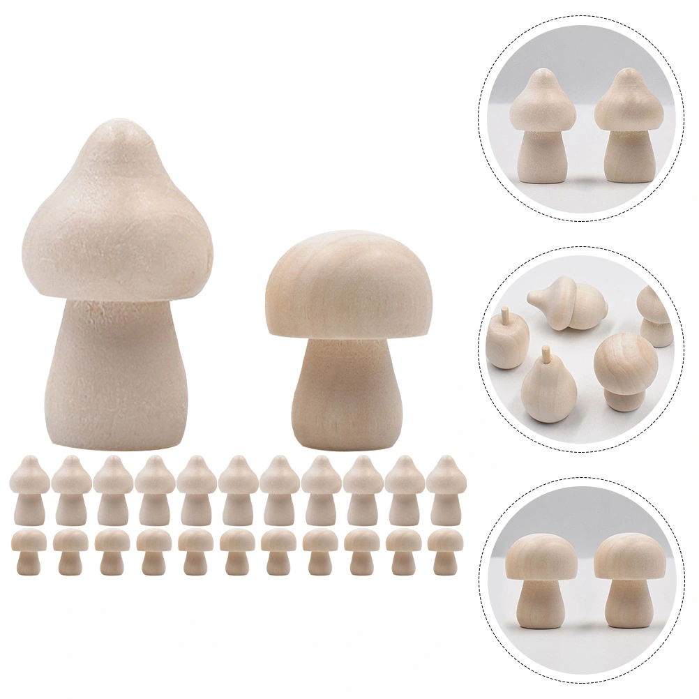 40pcs Unfinished Wooden Crafts DIY Unpainted Mushroom Shape Art Crafts Home Ornament