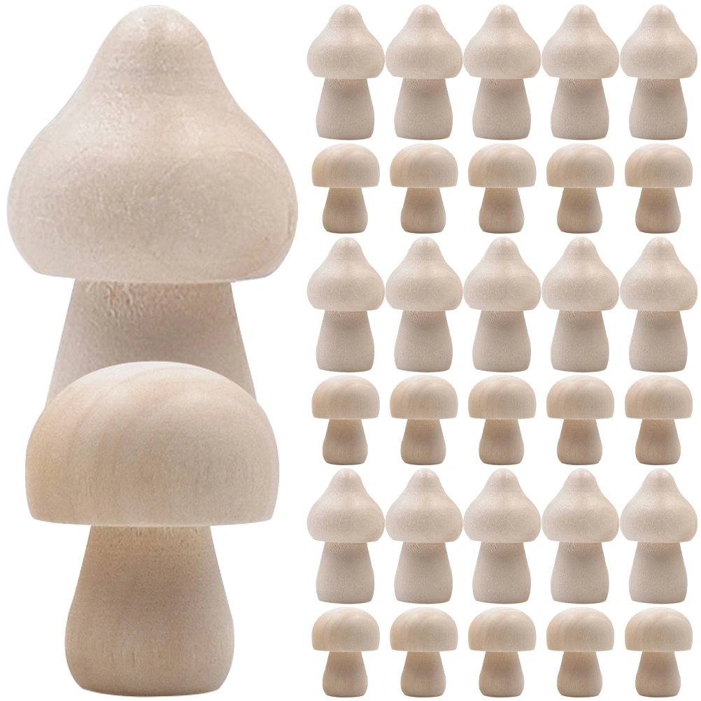 40pcs Unfinished Wooden Crafts DIY Unpainted Mushroom Shape Art Crafts Home Ornament