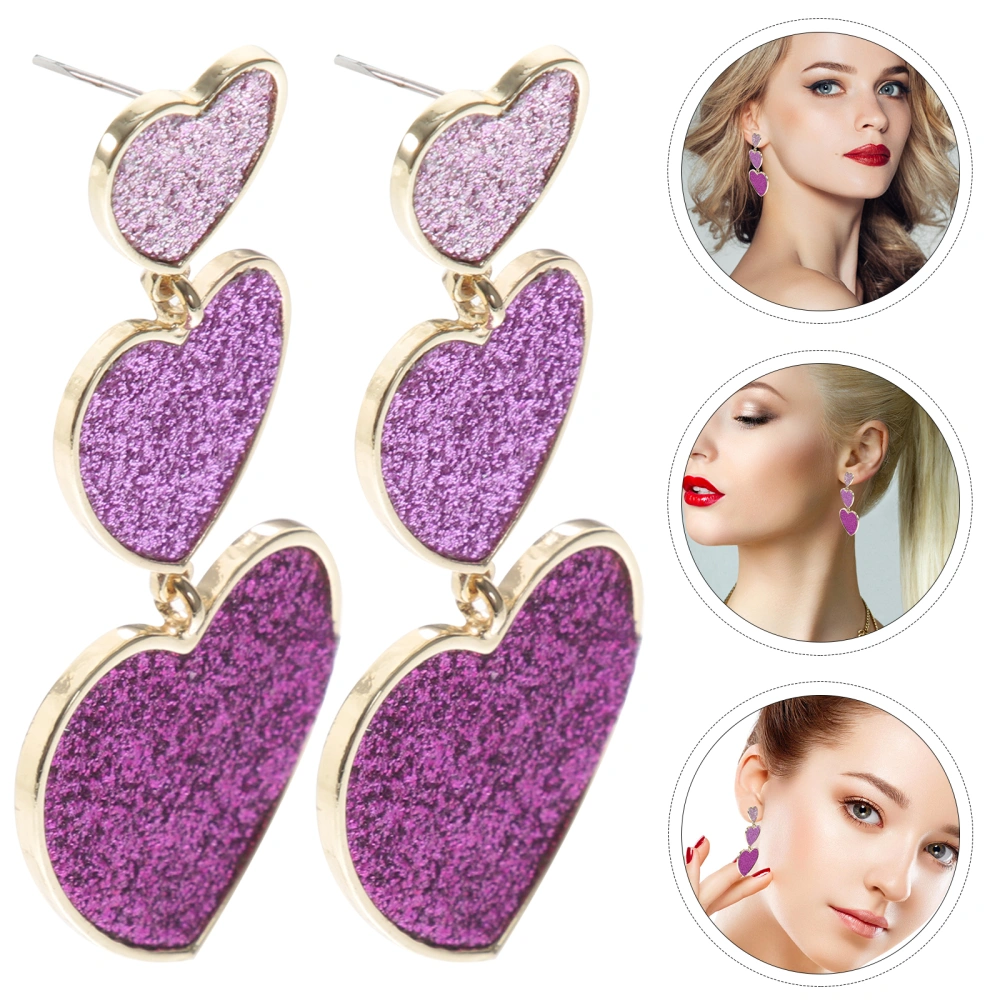 2 Pairs Heart Drop Earrings Statement Earrings Three Heart Earrings Dangling Earrings