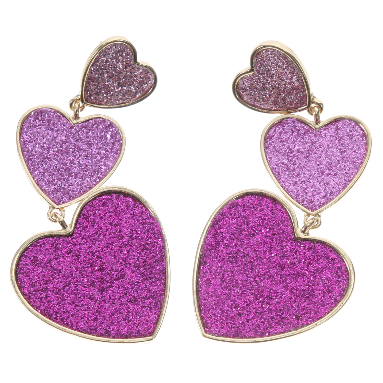 2 Pairs Heart Drop Earrings Statement Earrings Three Heart Earrings Dangling Earrings