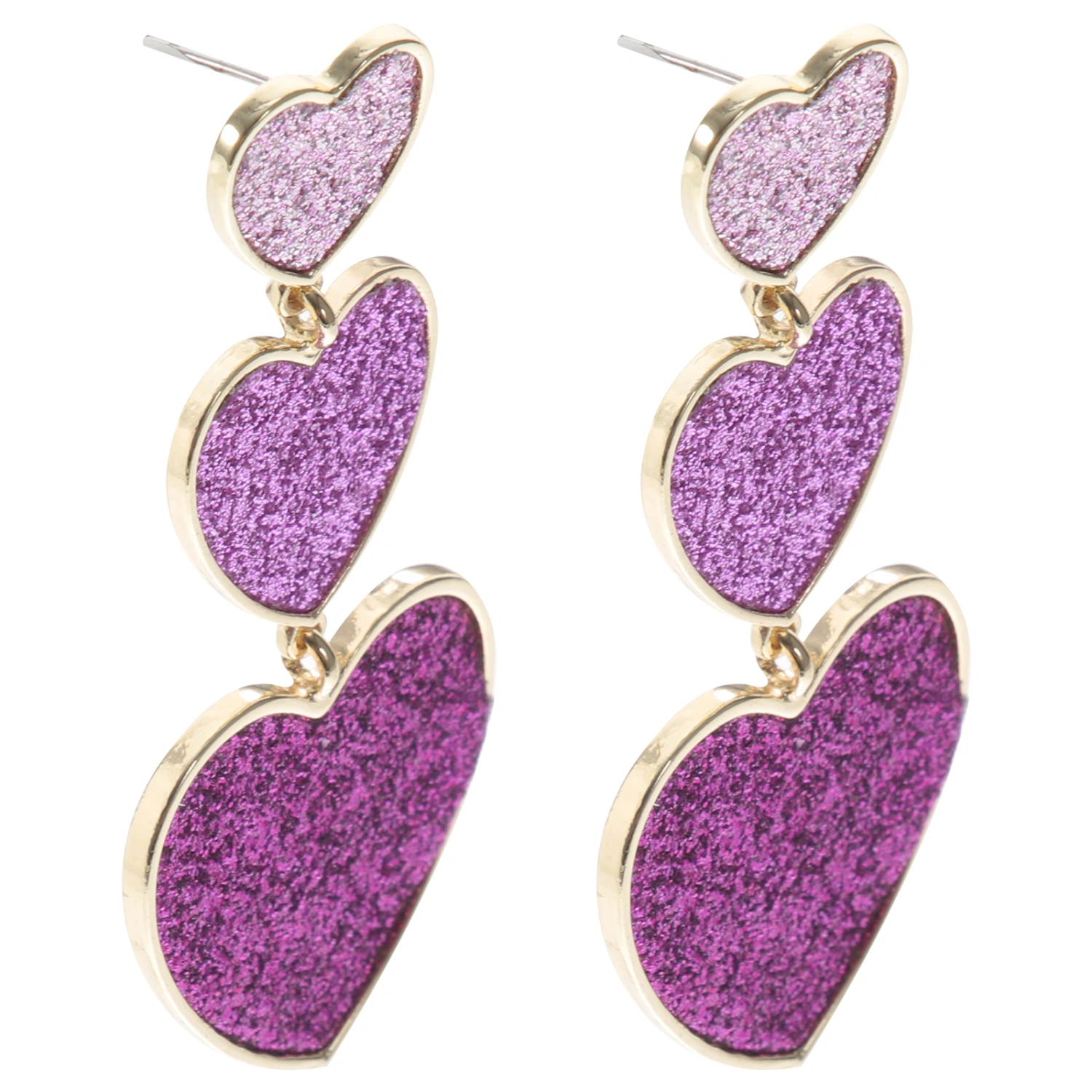 2 Pairs Heart Drop Earrings Statement Earrings Three Heart Earrings Dangling Earrings