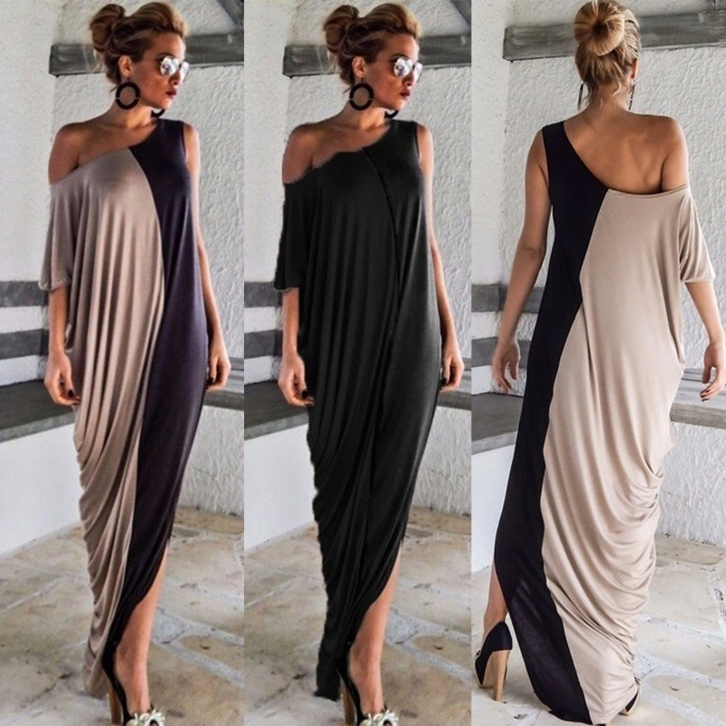 Elegant Ladies One Shoulder Patchwork Maxi Dress Backless Irregular Formal Long Dresses