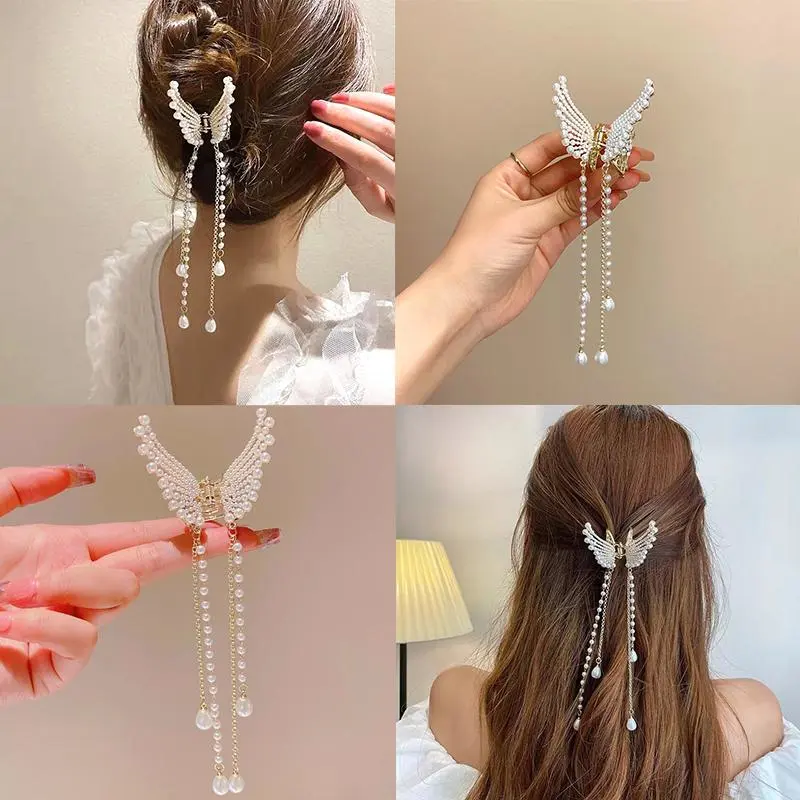 Tassel Butterfly Pearl Hair Clip Women Hair Claw Hairpin Hair Crab Hairaccessory