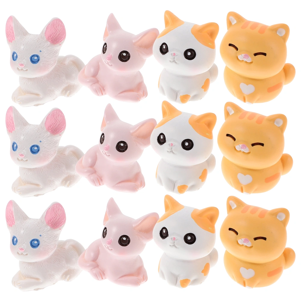 12pcs Miniature Cat Figurines Mini Cat Ornaments Crafts Adornments Desktop Decorations