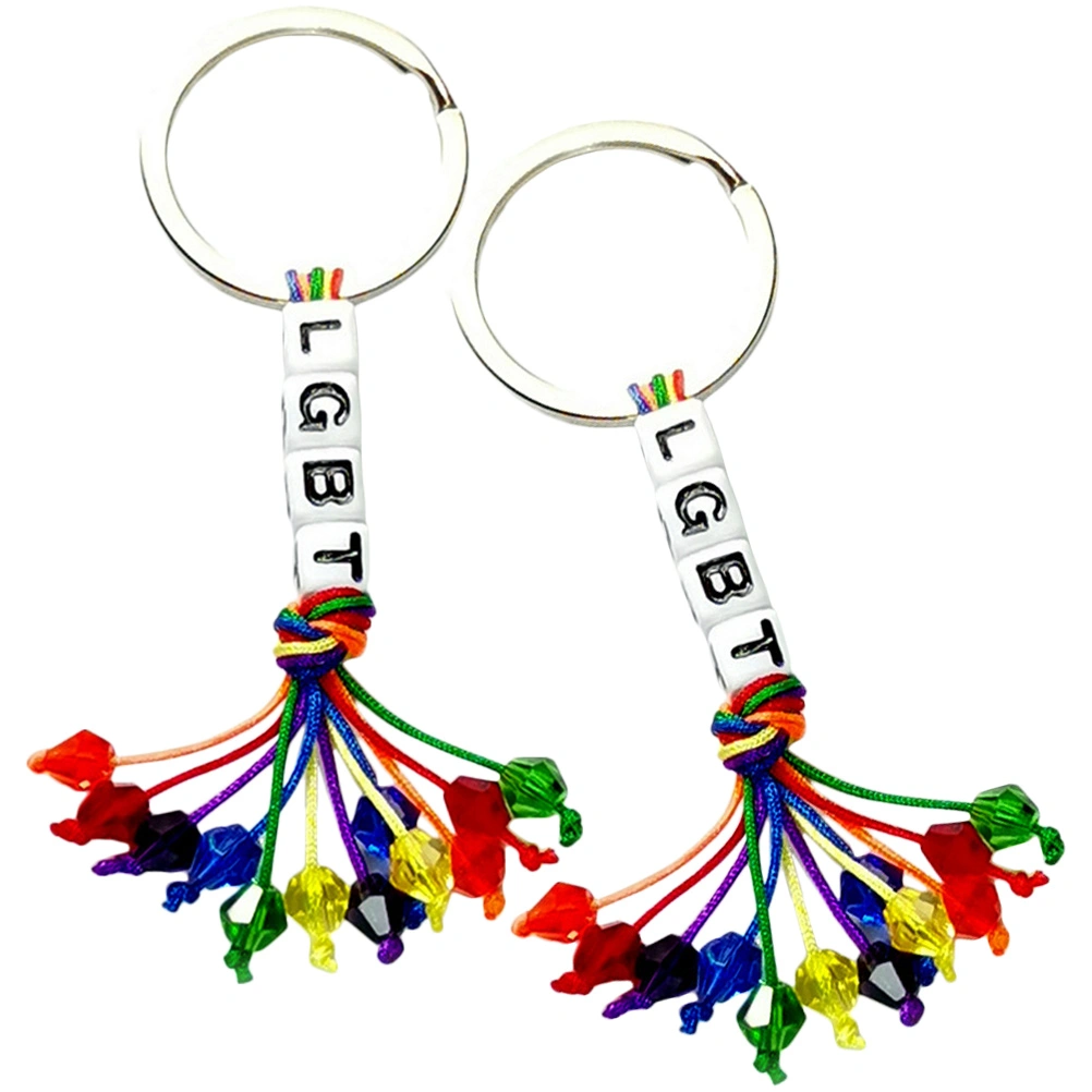 2pcs Lgbt Pride Rainbow Tassel Key Chain Pendant Key Ring Ornament Key Chain Hanging Ornament