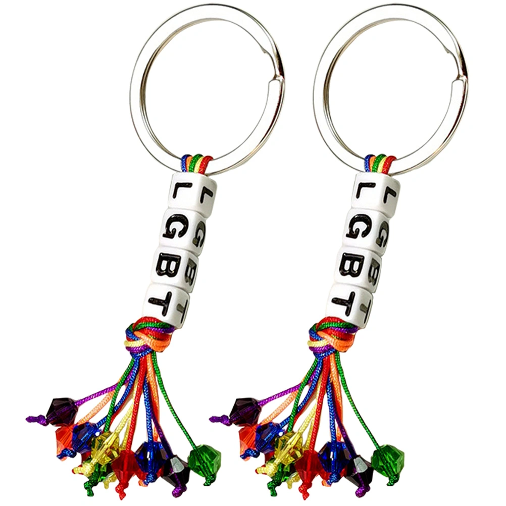 2pcs Lgbt Pride Rainbow Tassel Key Chain Pendant Key Ring Ornament Key Chain Hanging Ornament
