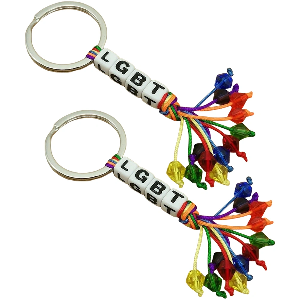 2pcs Lgbt Pride Rainbow Tassel Key Chain Pendant Key Ring Ornament Key Chain Hanging Ornament