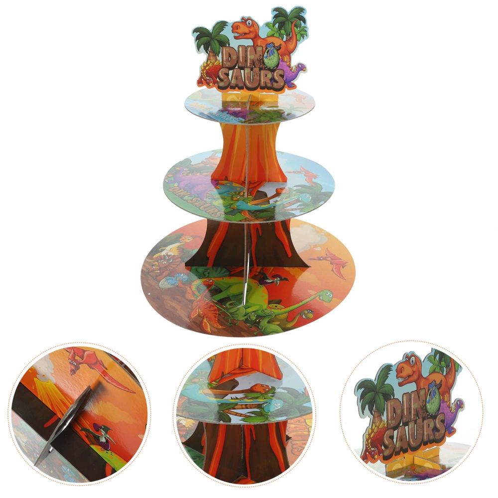 Kids Birthday Party Cake Stand Three-layer Cupcake Holder Cartoon Dinosaur Pattern Cake Rack