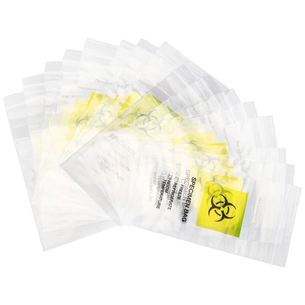 200pcs Biohazard Bags Self Sealing Sample Bags Specimen Storage Transport Bags