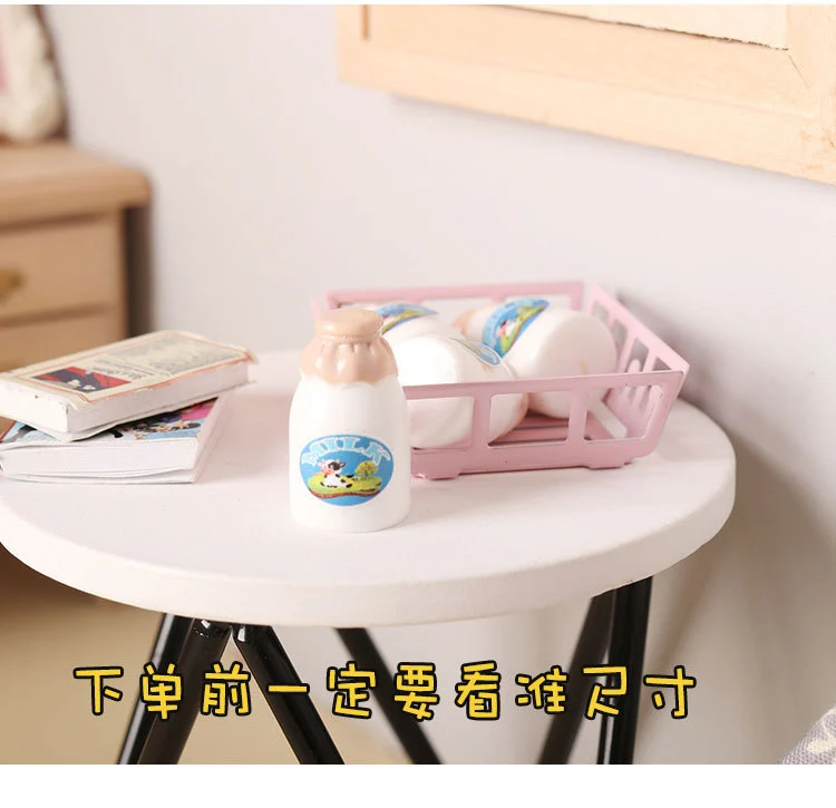 1 Set Miniature Milk Basket Crate Fruit Basket Doll House Miniature Milk Bottle Decoration