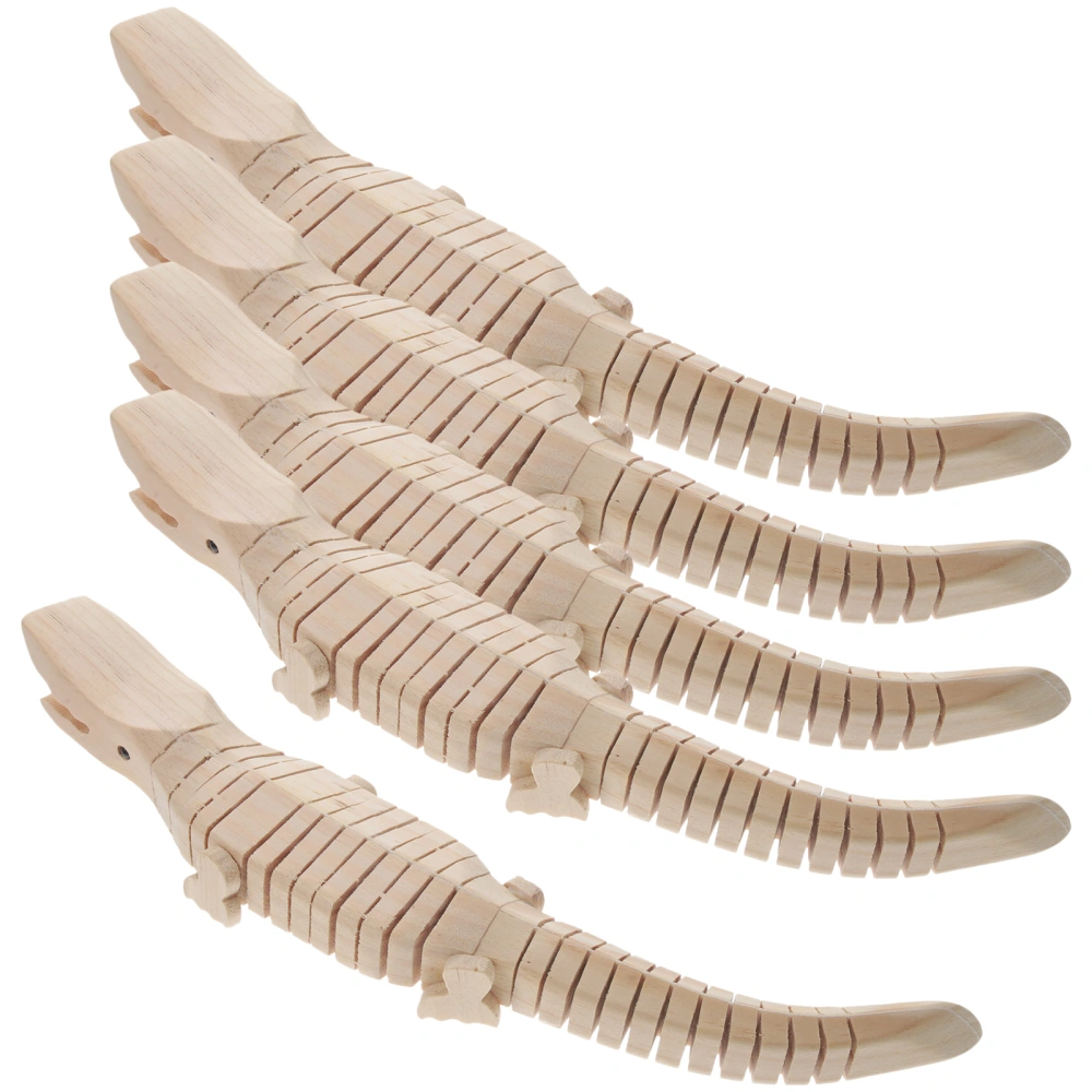 5pcs Wood Crocodile Toy Unfinished Wooden Small Crocodile Model Paintable Diy Wiggle Animal Toy