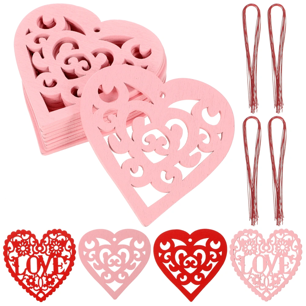 40pcs Wooden Heart Pendants Diy Wooden Heart Pendants Valentine's Day Decorations