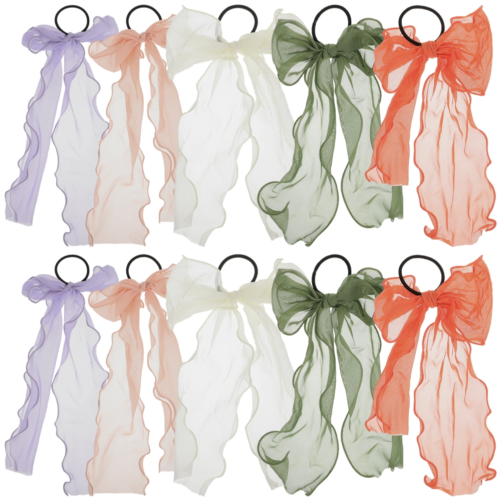 10 pcs Long Bow Hair Ties Elastic Ponytail Holders Elastic Hair Ropes Girl Hair Ties