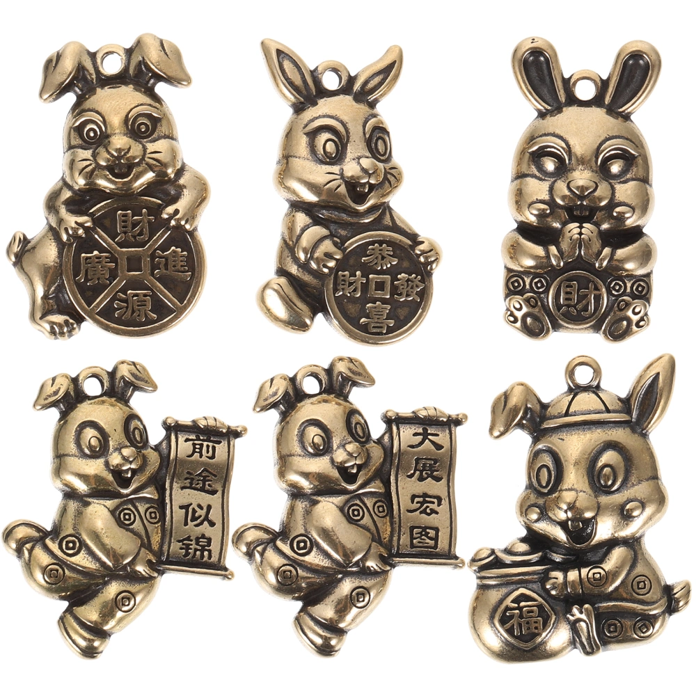 6pcs Brass Rabbit Charms Rabbit Hanging Ornament DIY Key Charm Brass Rabbit Keychain Charm