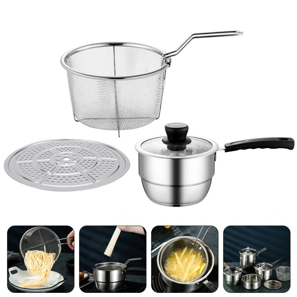 1 Set of Stainless Steel Food Steamer Practical Steam Pot Milk Pot Household Fry Basket