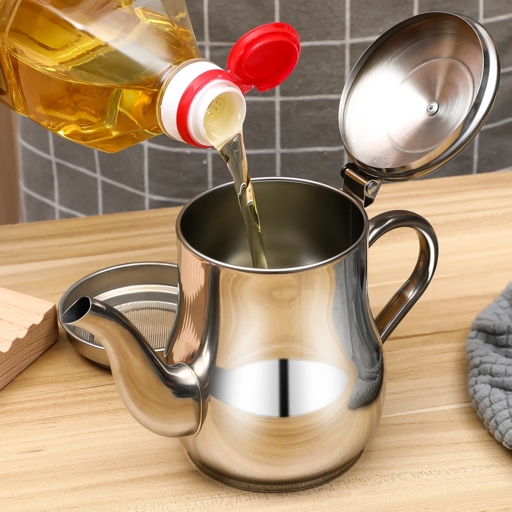 Stainless Steel Oil Strainer Pot Oil Dispenser with Removable Strainer Oil Separator Grease Storage Pot for Home Kitchen