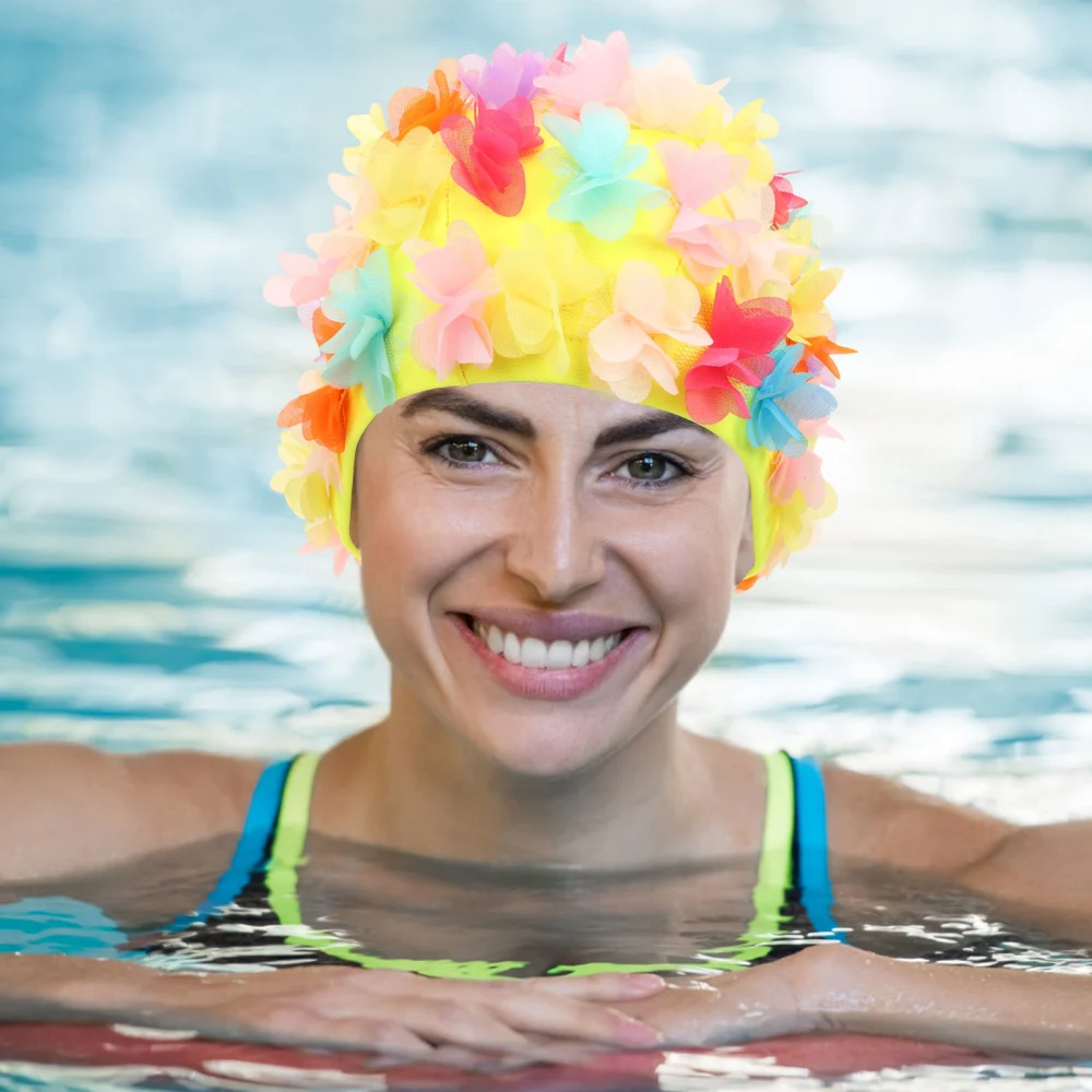 Swimming Hat for Women Flower Petals Shower Hat Retro Bath Hat Decorative Swimming Hat