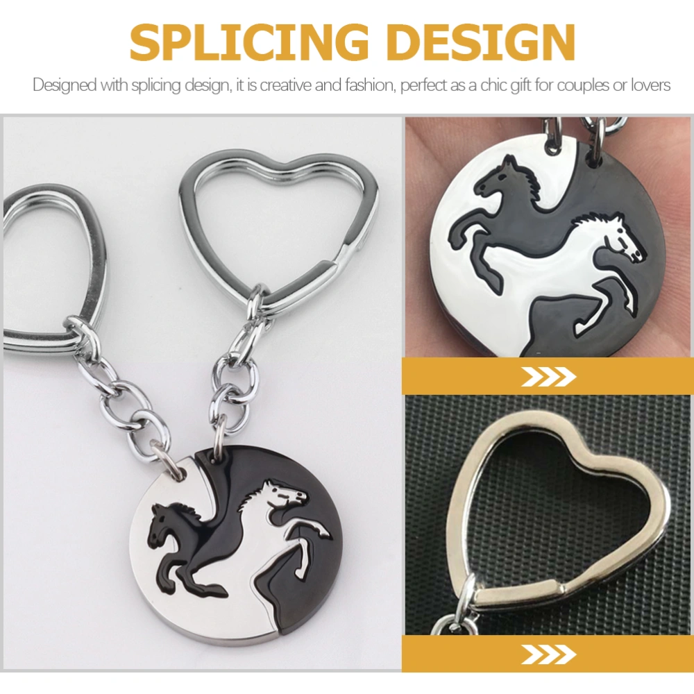 1 Pair Heart-shaped Splicing Horse Couple Keychains Hanging Metal Keyrings