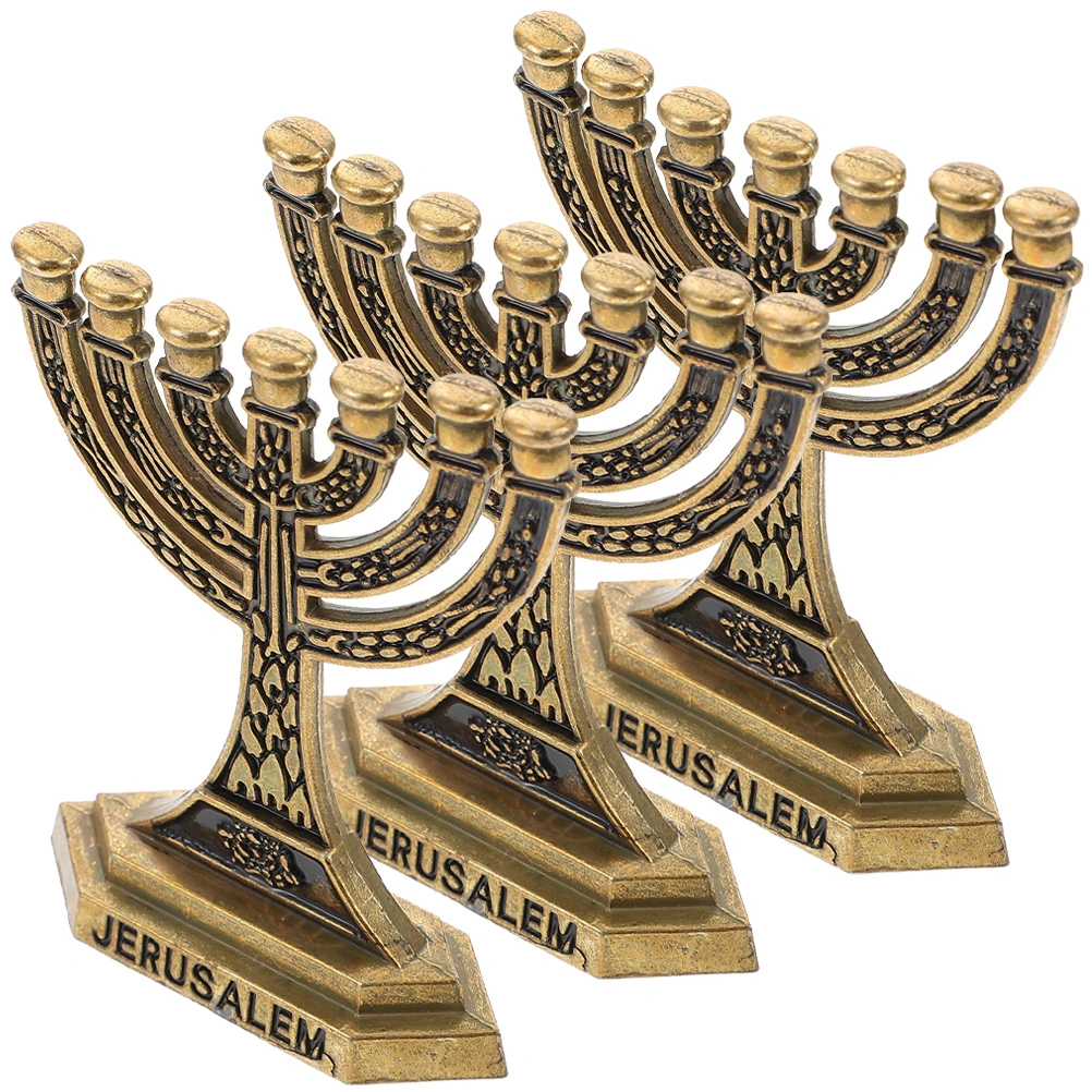 3pcs Retro Religious Desktop Adornments Vintage Seven Holes Candlesticks Decorations