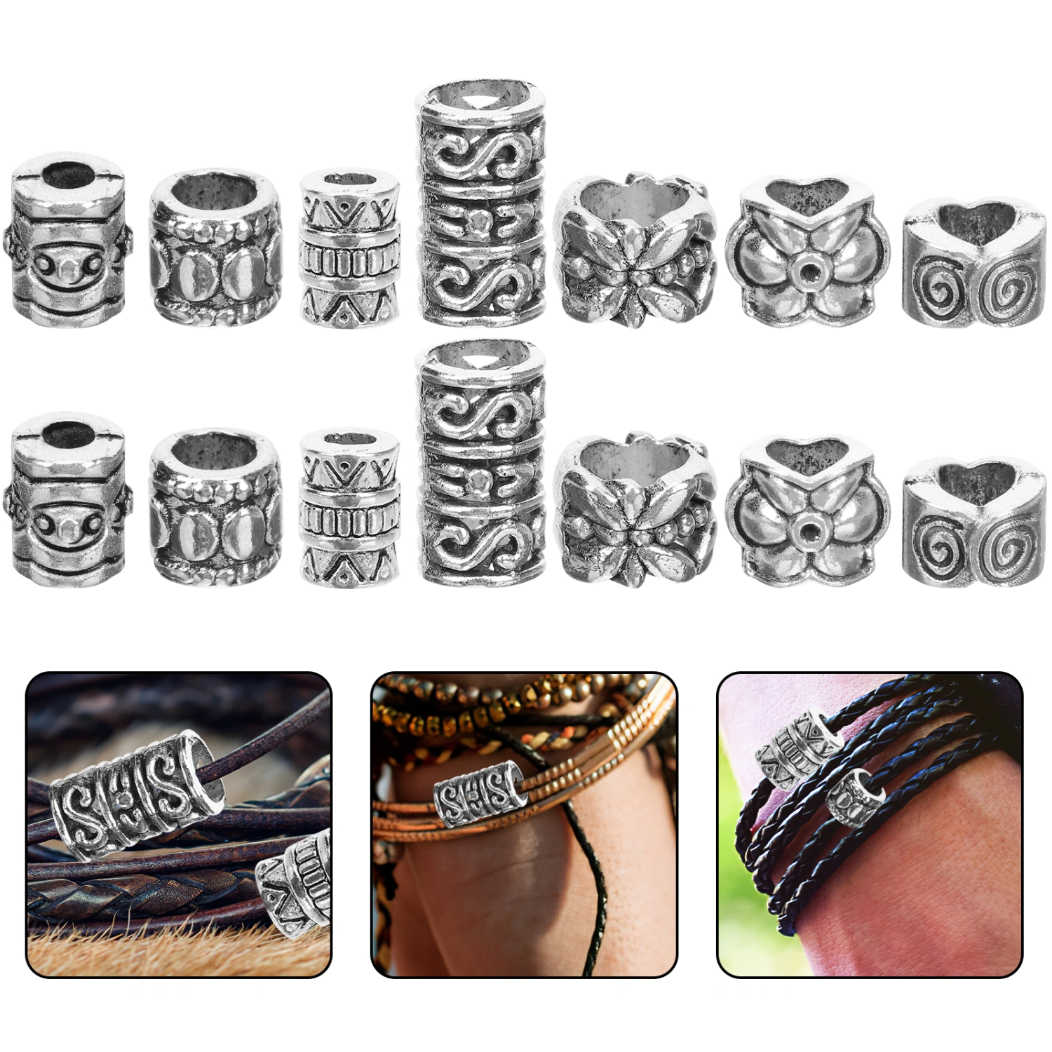 7 Packs Metal Spacer Beads Antique Loose Beads for Bracelets Jewelry Making