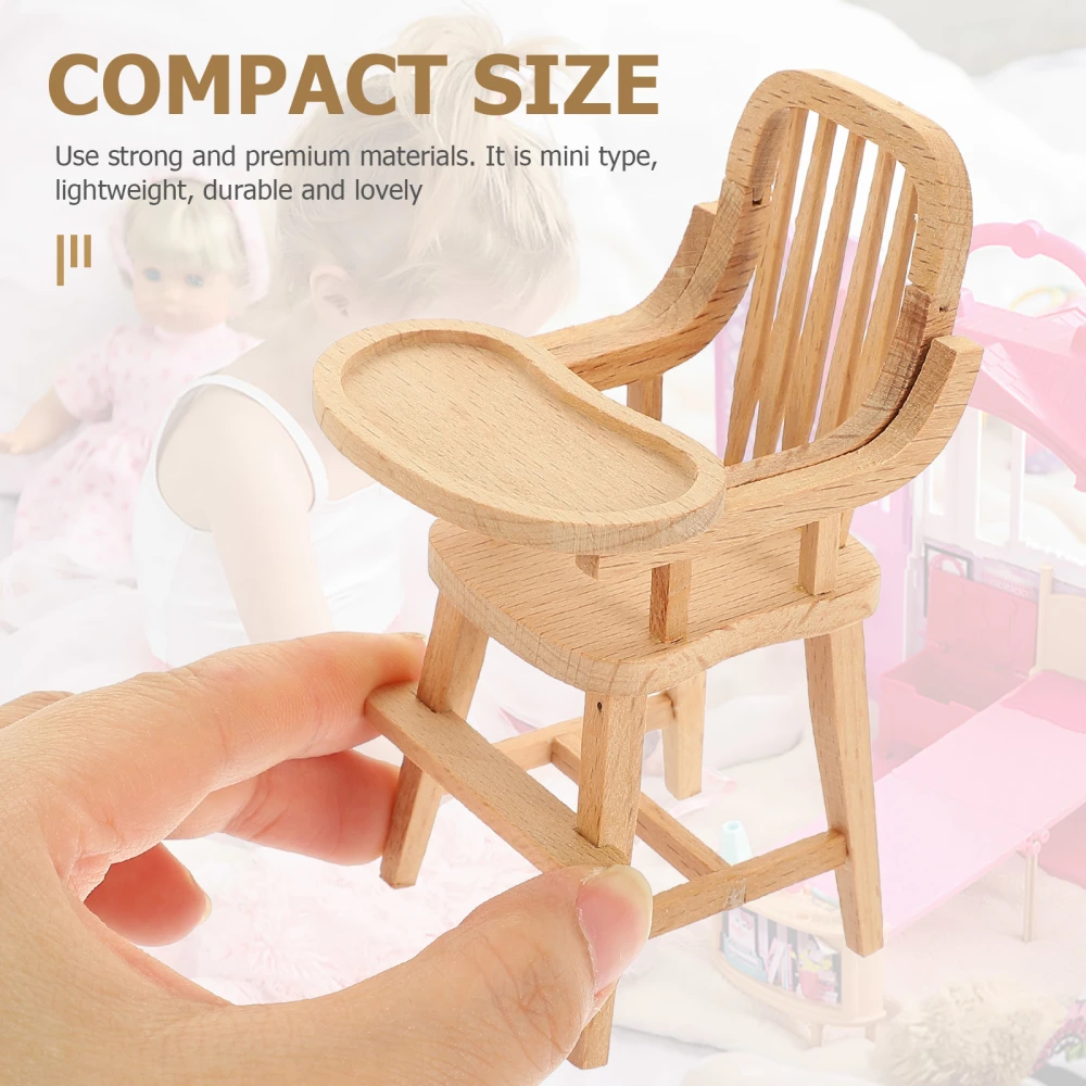 Adorable Mini Furniture Wooden Doll Highchair Desktop Miniature Chair Children Supply  1:12