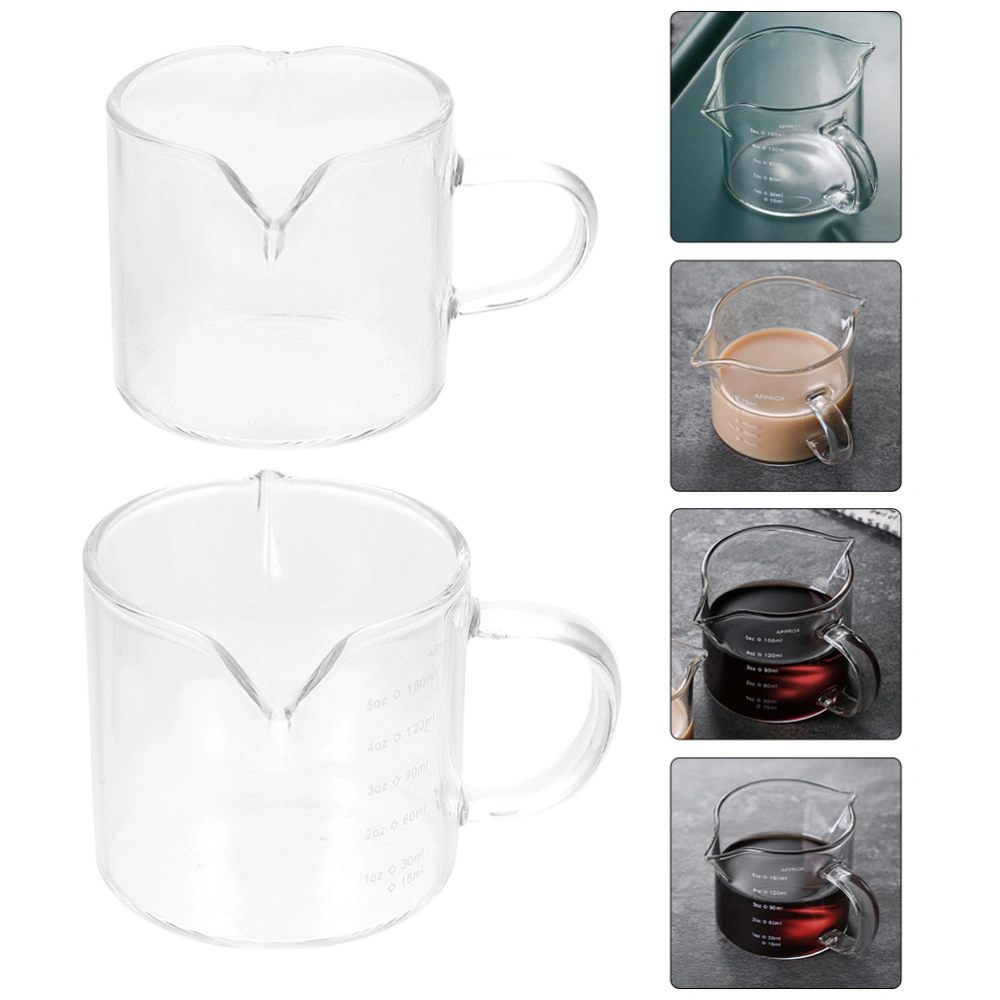 2Pcs Glass Measuring Cup Double Spout Milk Pitcher Coffee Milk Cup Glass Cup Coffee Measuring Cup