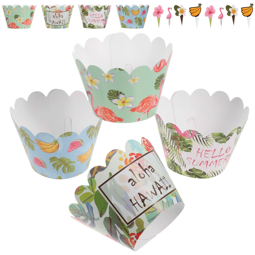 24 Sets Tropical Cake Picks Muffin Cupcake Wrappers Dessert Toppers Hawaii Cake Ornaments