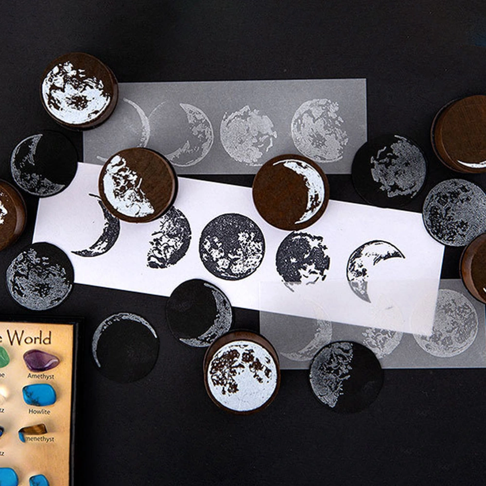 5pcs Wooden Rubber Stamps Moon Phases Stamp Decorative Stamp Vintage Seal Random Style