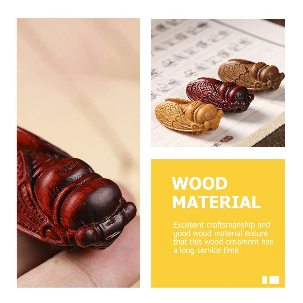 Wooden Cicada Ornament Home Wooden Carved Cicada Craft Desktop Wood Cicada Statue