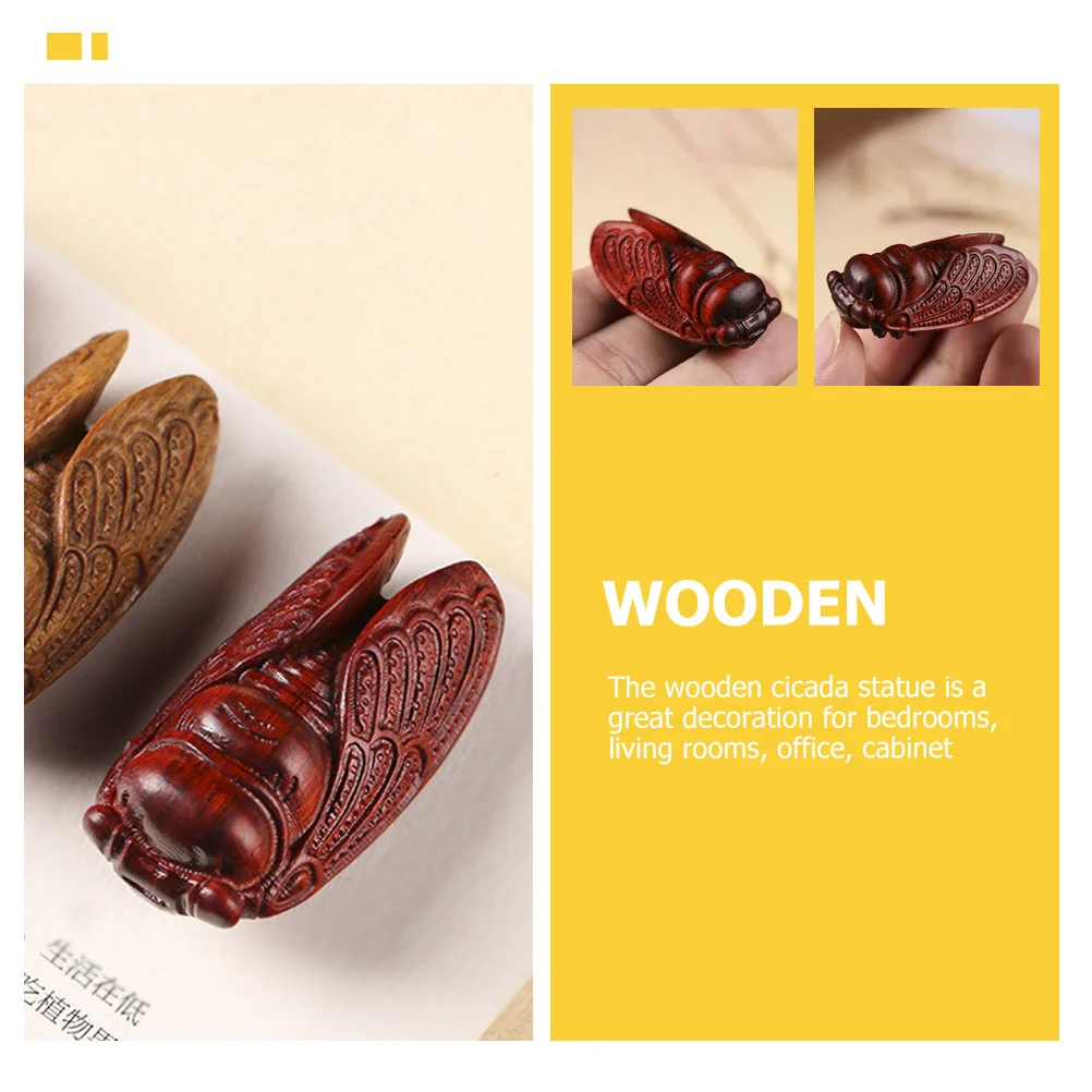 Wooden Cicada Ornament Home Wooden Carved Cicada Craft Desktop Wood Cicada Statue
