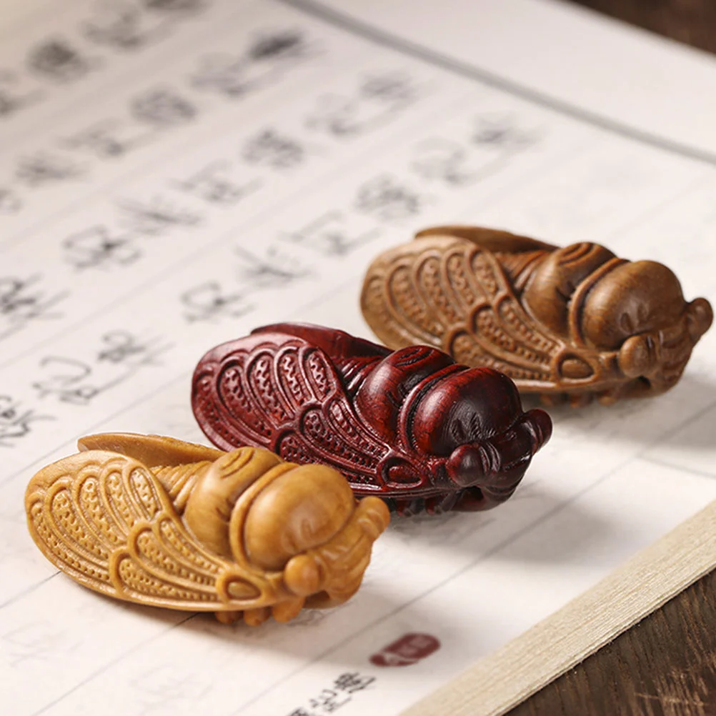 Wooden Cicada Ornament Home Wooden Carved Cicada Craft Desktop Wood Cicada Statue
